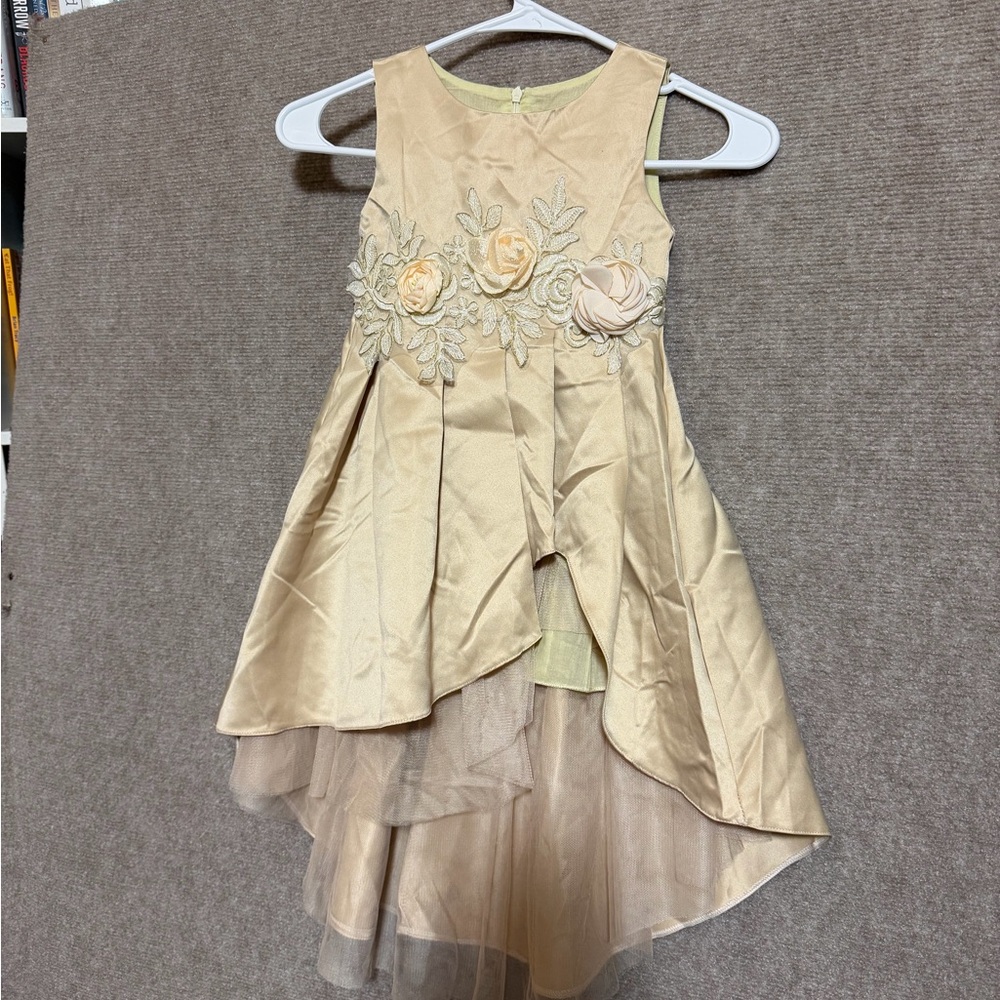 Girls Cream Floral High-Low Party Dress
